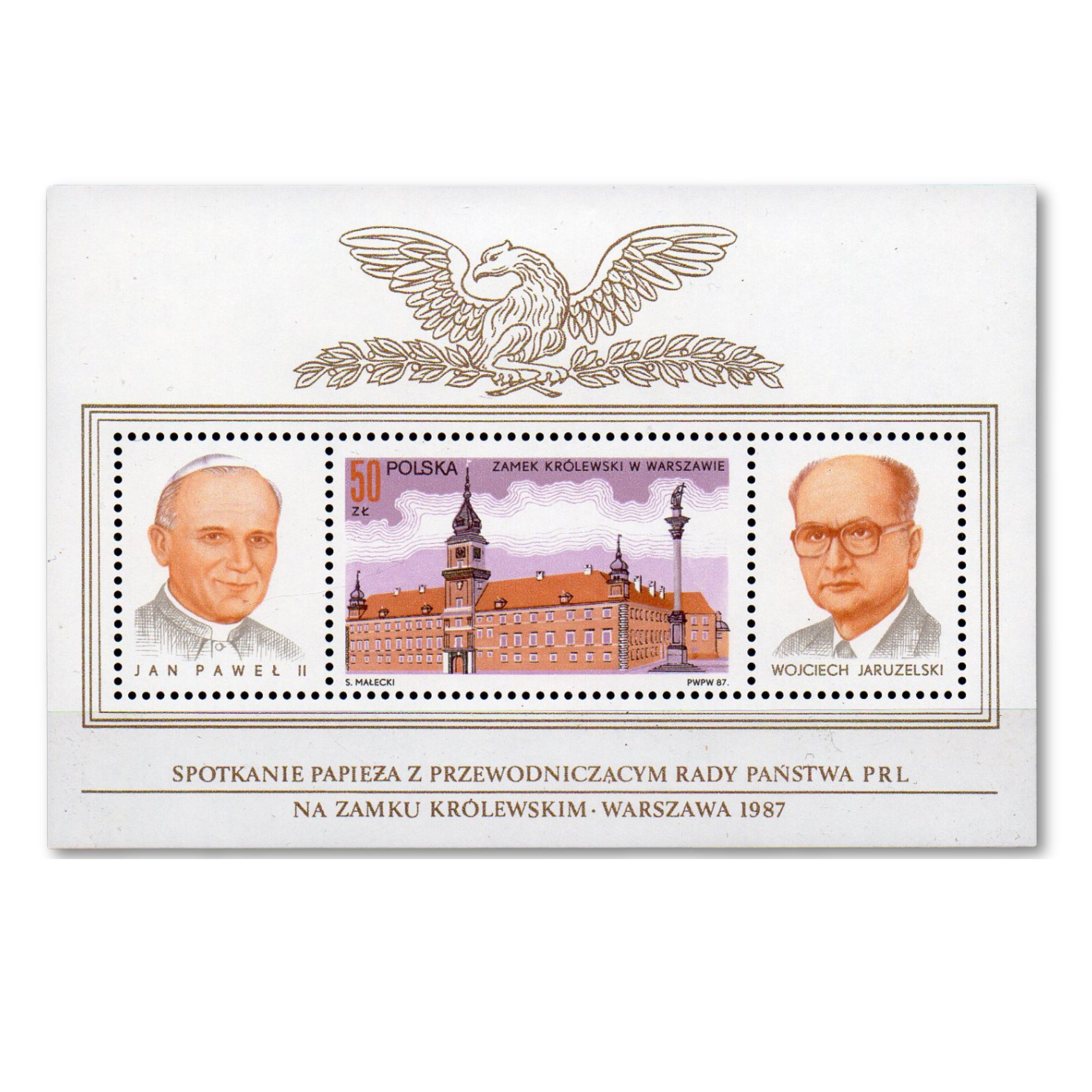 1987 Fi. blok 132 ** Spotkanie na Zamku Jan Paweł II i W. Jaruzelski